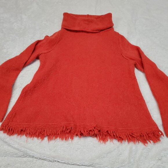 Anthropologie Akemi &‎ Kin Orange Fringe Wool Blend Turtleneck Cropped Sweater M - Picture 1 of 7